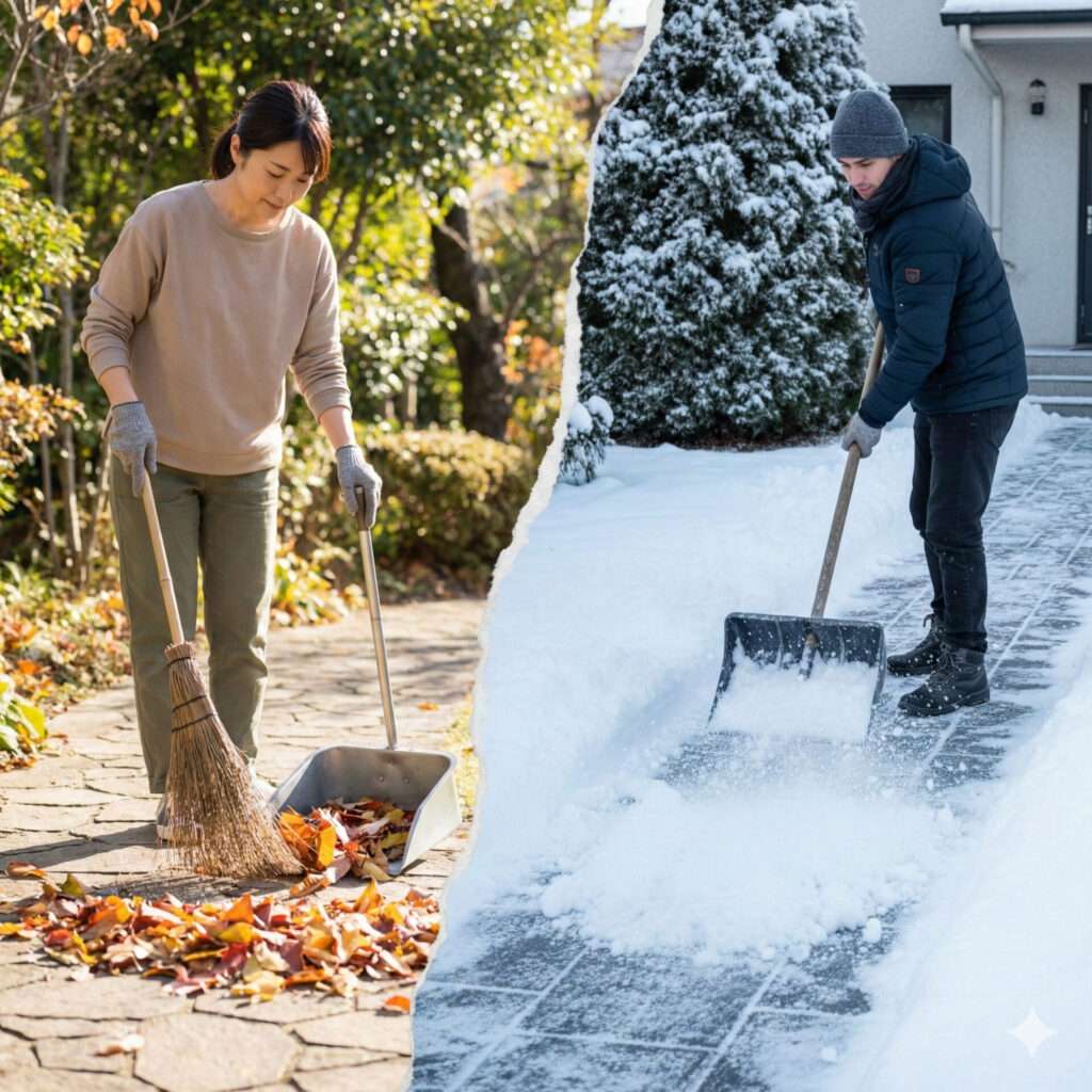 掃き掃除を除雪にする代替作業